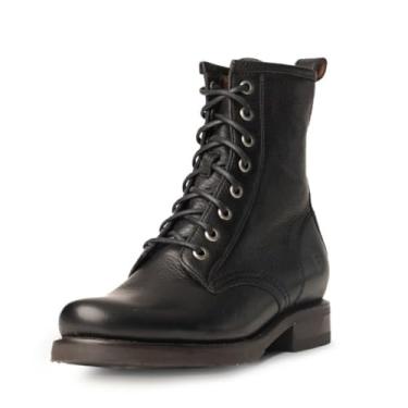 Imagem de Frye Botas de combate femininas Veronica feitas de couro italiano vintage polido à mão com construção Goodyear Welt e forro de couro – 15,5 cm de altura do cano, Preto (couro cubano), 6