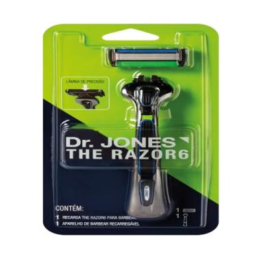 Imagem de DR. JONES Aparelho de barbear com 6 lâminas, fita lubrificante, cabo ergonômico e faixa de segurança