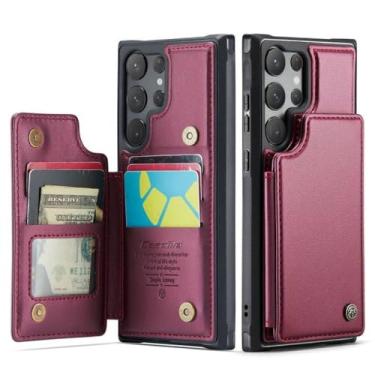 Imagem de Capa de telefone tipo carteira de couro de luxo para Samsung Galaxy S23 S22 S21 S20 FE Note 10 Plus 20 Ultra Z Fold 5 4 3 Capa com slot para cartão, vermelha, para Samsung S20