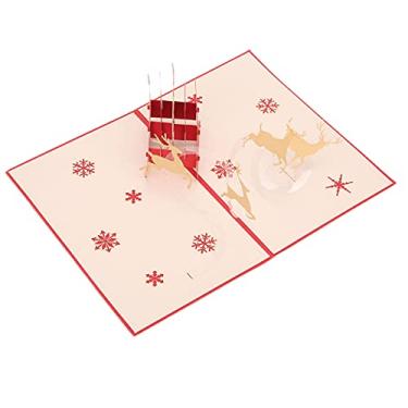 Imagem de AYNEFY Cartão de Natal com design de carrinho Cartões de Natal com envelope Pop Up Cartão de Natal para homens mulheres crianças Cartões comemorativos de férias, 3D Papai Noel veado para homens