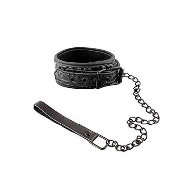 Imagem de EROKAY Coleira Ajustável Preta Com Corrente E Guia Collar With Leash Pyramid Pattern Erokay