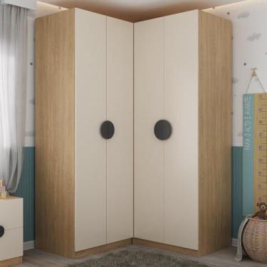 Imagem de Conjunto Modulado Infantil de Canto 2 Peças com 4 Portas, Nicho com 2 Gavetas Joy Kids Cabecasa Made Cinza/avena