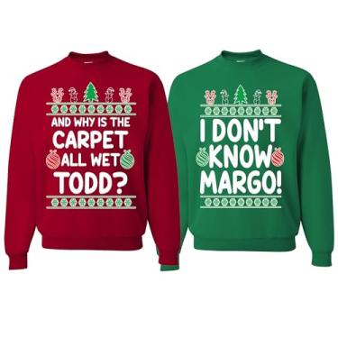 Imagem de wild custom apparel Why is The Carpet All Wet Todd IDK Margo Couples Ugly Christmas Suéter de Natal, Vermelho e Kelly - novo, 1