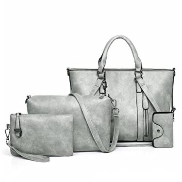 Imagem de BYKOINE Moda feminina PU bolsa de couro + bolsa + porta-cartão conjunto de 4 peças bolsa de ombro