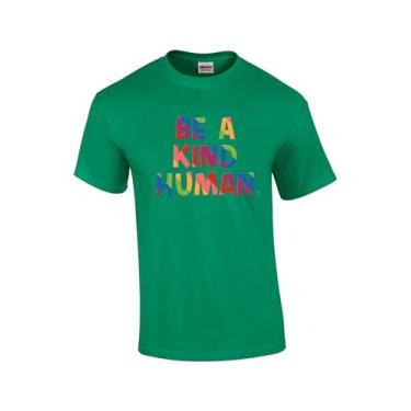 Imagem de Camiseta unissex Be A Kind Human Positive Vibes LGBTQ+ Rainbow Love is Love Support manga curta unissex, Verde Kelly, 5G