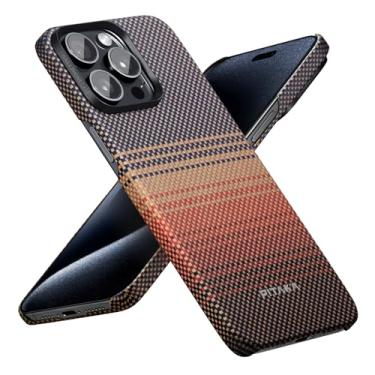 Imagem de Pitaka MagEZ Capa 5 para iPhone 15 Pro Max - fina e leve, sensação de toque sem capa, fibra de aramida 1500D [tons de marrom, pôr do sol]