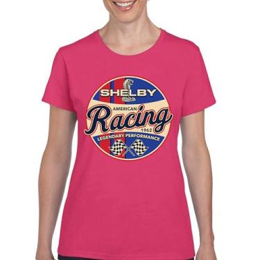 Imagem de Camiseta feminina Shelby Racing 1962 American Muscle Car Mustang Cobra GT500 GT350 Performance Powered by Ford, Rosa choque, 3G