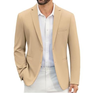 Imagem de COOFANDY Blazer masculino casual, jaqueta esportiva de malha leve com dois botões, Caqui, 3X-Large