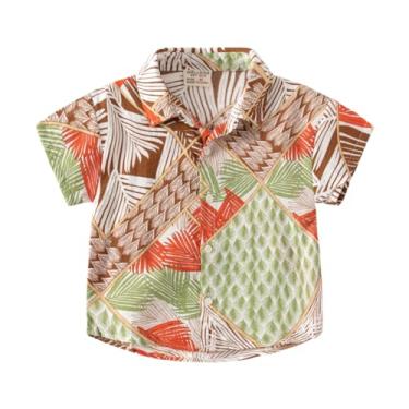 Imagem de Yueary Camisa social havaiana de verão para bebês meninos, manga curta, estampada, estampada, abotoada, casual, camiseta, Laranja, 120/4-5 Y