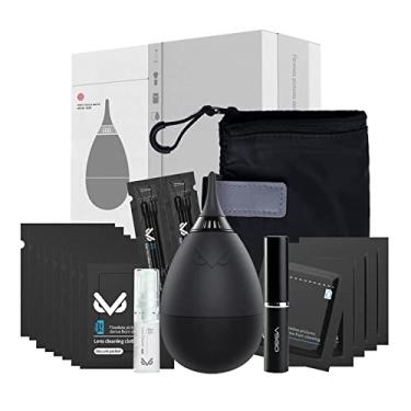 Imagem de VSGO Kit profissional de limpeza de lentes com soprador de ar, bolsa dobrável, pano de microfibra, toalhetes úmidos, limpador de lentes, escova de metal, cotonete de algodão, compatível com lente de
