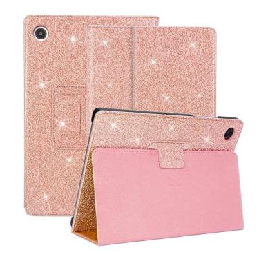 Imagem de CLARKCAS Capa para Samsung Galaxy Tab A9 Plus 11 polegadas 2023, capa de couro brilhante com suporte para lápis para meninas/mulheres, dormir/acordar automaticamente, ouro rosado com glitter