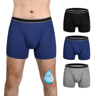 Imagem de TIICHOO Cueca boxer lavável para incontinência masculina com braguilha frontal de algodão, à prova de vazamento, absorção regular, 100 ml, Preto/cinza/azul marinho, G