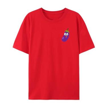 Imagem de Camiseta para homens e mulheres desenho animado berinjela engraçada expressão fofa para presentes para filho filha irmãos irmãs, Vermelho, XXG