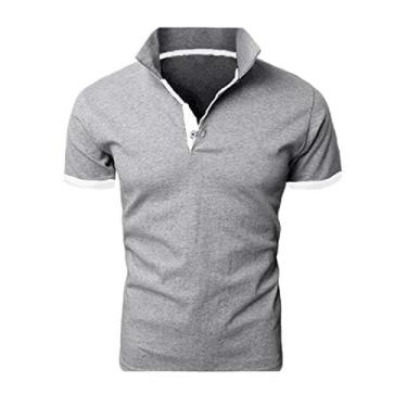 Imagem de Camiseta de verão recém-lançada, blusa masculina Paul de manga curta, camisa polo popular e moderna, Cinza claro + branco, 8X-Large