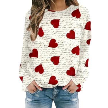 Imagem de Suéter feminino com estampa de coração para Dia dos Namorados, camiseta raglans, manga comprida, Vinho, GG
