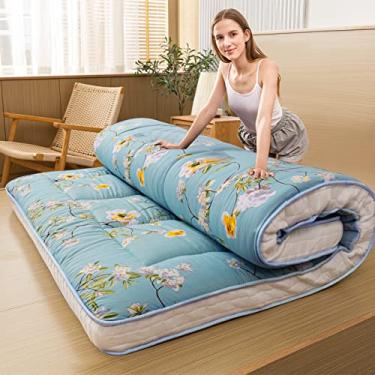 Imagem de MAXYOYO Colchão de futon coreano floral rústico, colchão de piso japonês acolchoado para colchão de cama, almofada de dormir dobrável extra grossa respirável espreguiçadeira para sofá de acampamento, solteiro