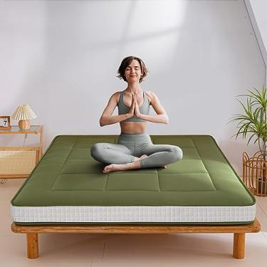 Imagem de MAXYOYO Colchão futon de chão japonês dobrável extra grosso de 15 cm - almofada de tatame para adultos, cama de hóspedes, verde, queen
