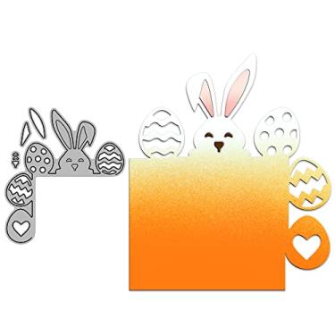Imagem de YIXUAN Série Happy Easter Matrizes de corte de metal para fazer cartões, coelhos fofos e ovos coloridos, suprimentos de scrapbooking de Páscoa, molde de faca com pacote, sacos de envelope para álbuns,