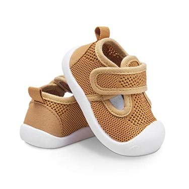 Imagem de Sapatos de primeira caminhada para bebês de 1 a 4 anos para crianças de 1 a 4 anos, sola macia, antiderrapante, malha de algodão, respirável, leve, material TPR sem cadarço, tênis para uso ao ar