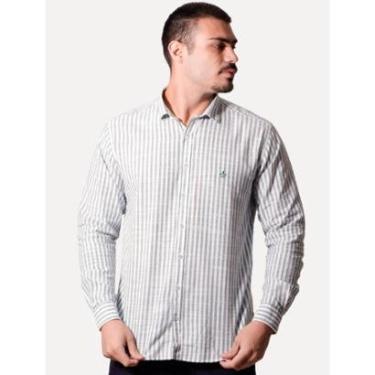 Imagem de Camisa Dudalina Masculina Slim Fit Listrada Branca/Verde Médio-Masculino