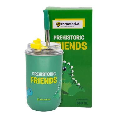 Imagem de Copo Inox c/ Canudo e Tampa 300ML DINOSSAURO - Zona Criativa-Unissex