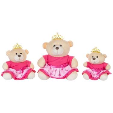 Imagem de Trio De Ursinhos Para Nicho Menina Princesa Vestido Coroa Pink Realeza Amiga Deluxe Presente Pelúcia Fofura Decoração