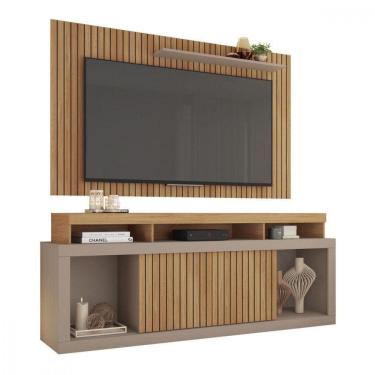 Imagem de Rack Com Painel Para Tv Até 70 Polegadas New Oscar 1,80m Caemmun Buriti Ripado/ Fendi