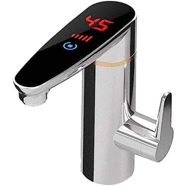 Imagem de Torneira elétrica de água quente, aço inoxidável de qualidade alimentar, 5 níveis de ajuste de temperatura Aquecedor de água instantâneo, pia de cozinha, display de temperatura LED cromado,