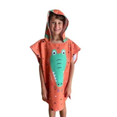 Imagem de Roupão Poncho Toalha Praia Piscina Infantil C/Capuz Natação (Crocodilo Laranja M109, Único (4 á 12 anos))