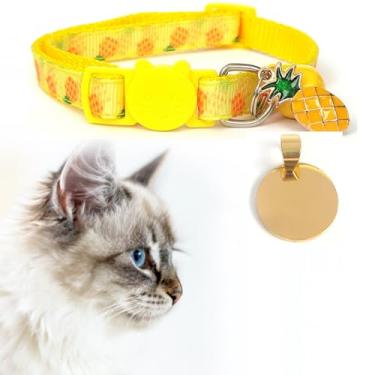 Imagem de Coleira Ajustável para Gato, Cachorro e Pets Pequenos, com Plaquinha de Identificação em Aço Inoxidável Gravada a Laser (Amarela)