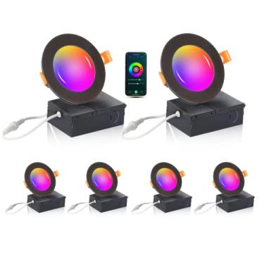 Imagem de [Pacote com 6] CLOUDY BAY Luzes embutidas de LED WiFi inteligente de 10 cm, iluminação embutida com mudança de cor RGB, compatível com Alexa e Google Home Assistant, 10W 2700K-6500K, CRI90+ local