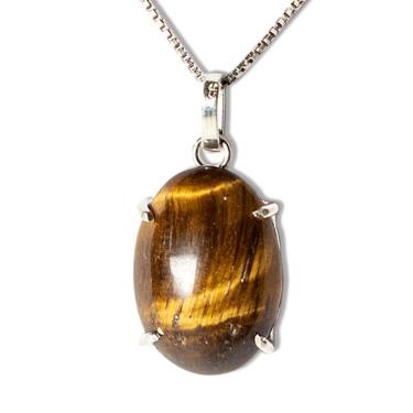 Imagem de Colar Cabochão Olho de Tigre 15mm Natural Garra Prata 950