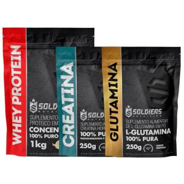 Imagem de Kit: Whey Concentrado 1kg + Creatina Monohidratada 250g + Glutamina 250g - 100% Importado - Soldiers Nutrition Sabor:Nat