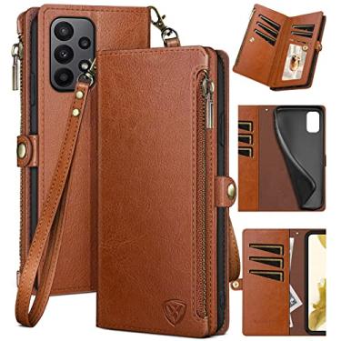 Imagem de XcaseBar Capa carteira para Samsung Galaxy A23 5G/4G com zíper para cartão de crédito 【bloqueio RFID】, capa flip folio de couro PU à prova de choque feminina masculina para Samsung A23 capa marrom