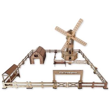 Imagem de Mini Fazendinha Curral Grande Brinquedo Moinho De Vento Mdf