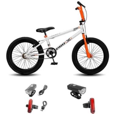 Imagem de Bicicleta Infantil Pro x Aro 20 BMX S1 FreeStyle V-Brake Com Kit Farol Led,Branco Laranja