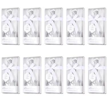 Imagem de Conjunto de 10 colheres medidoras em forma de coração de aço inoxidável para festa de casamento, aniversário, chá de panela, pacote individual, lembranças, convidados (branco)