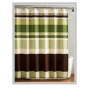 Imagem de spring Home Cortina de chuveiro de tecido, café verde listrado multicolorido