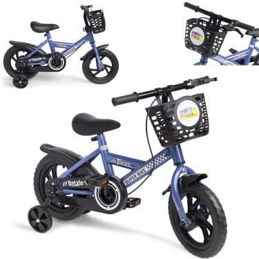 Imagem de Bicicleta Infantil Aro 12 Azul Baby Style Speedy com Rodinhas Removíveis Cesto Cestinha Menino Freio Seguro Passeio
