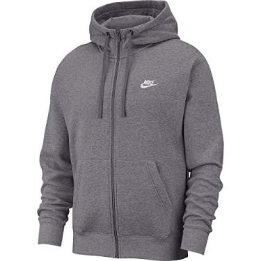 Imagem de Nike Moletom masculino Sportswear Club Fleece com zíper completo, capuz de lã com zíper masculino, cinza-carvão/antracite/branco, GG-T