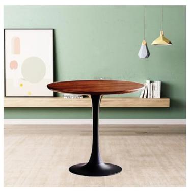 Imagem de Mesa de bar alta, mesa de bistrô, mesa de 74 cm, mesa de centro de tulipa MDF, base de pedestal de metal, mesa de jantar redonda para 2 a 6 pessoas