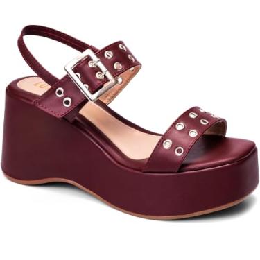 Imagem de Sandália Feminina Anabela Confortável Fivela Ilhós marsala40