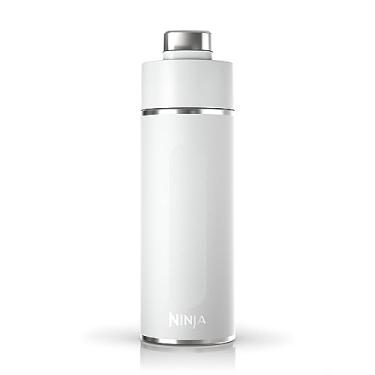 Imagem de Ninja DW1801WH Thirsti Garrafa de água de viagem de 510 g, para bebidas gaseificadas, mais frias e com efervescência mais longa, aço inoxidável, à prova de vazamento, 24 horas a frio, pode ser lavada na lava-louças, copo com isolamento de metal, branco