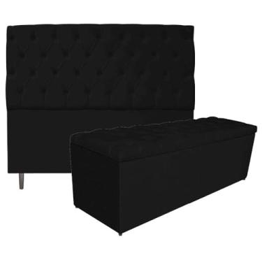 Imagem de Kit Cabeceira e Calçadeira Liverpool 195 cm King Size Corano Preto - Amarena Móveis