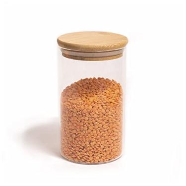 Imagem de Oikos - Pote de Vidro 600ml com Tampa de Bambu Hermético Redondo Flat