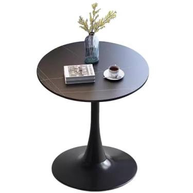 Imagem de Mesa de bistrô, mesa de bar redonda, mesa de pub doméstico, mesa de jantar, cozinha, mesa de café, com tampo de pedra sinterizada e base de metal para casa, ao ar livre, jardim