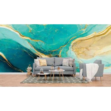 Imagem de Papel de Parede Painel 3D Mármore Azul e Amarelo Viníl 4M Revestimento