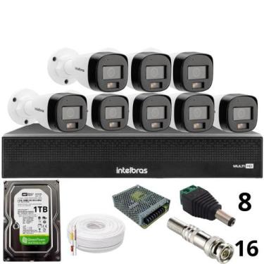 Imagem de Kit 8 Câmeras Intelbras 3220b Full Color Com Áudio Dvr Mhdx 1016-c Int
