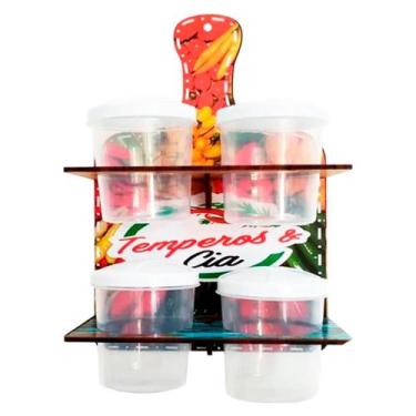 Imagem de Porta Temperos Em Madeira Parede 4 Potes Temperos E Cia - Retrofenna D