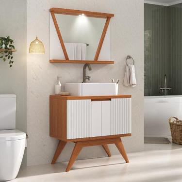 Imagem de Conjunto para Banheiro Completo com Gabinete Madeira Maciça Cuba Sobre